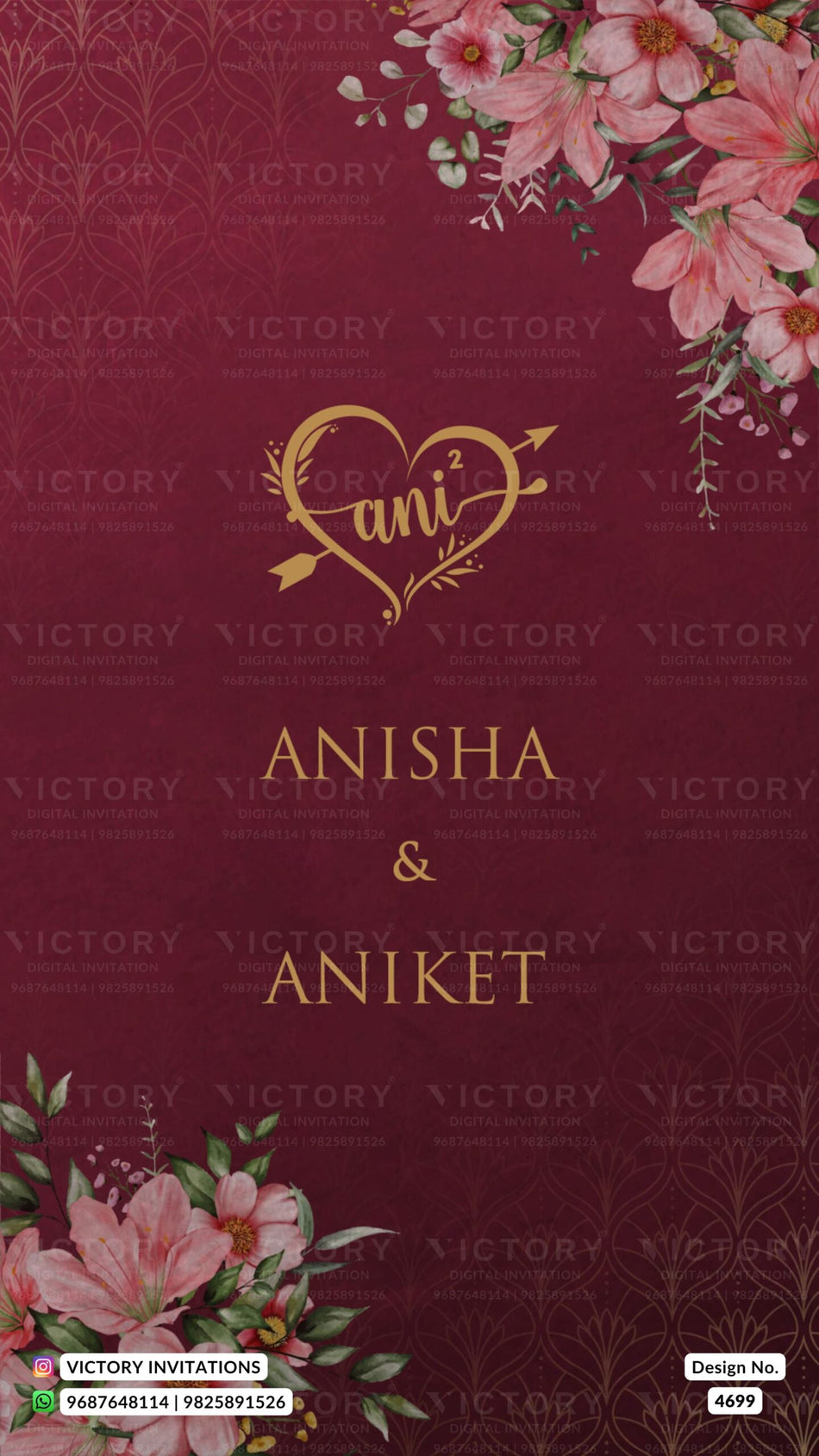Wedding ceremony invitation card of hindu south indian tamil family in english language with floral theme design 4699