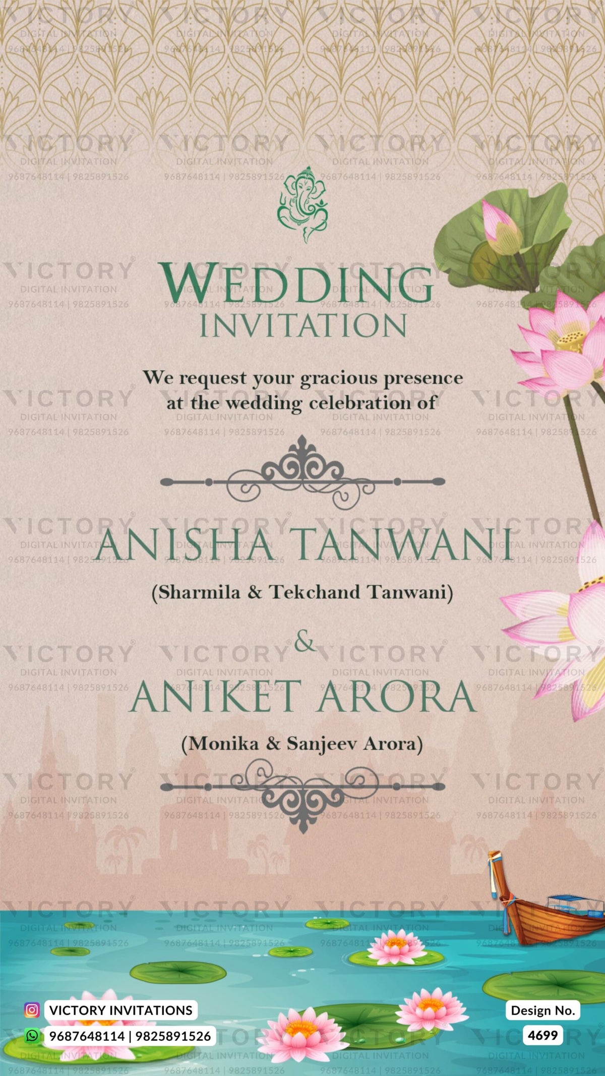 Wedding ceremony invitation card of hindu south indian tamil family in english language with floral theme design 4699