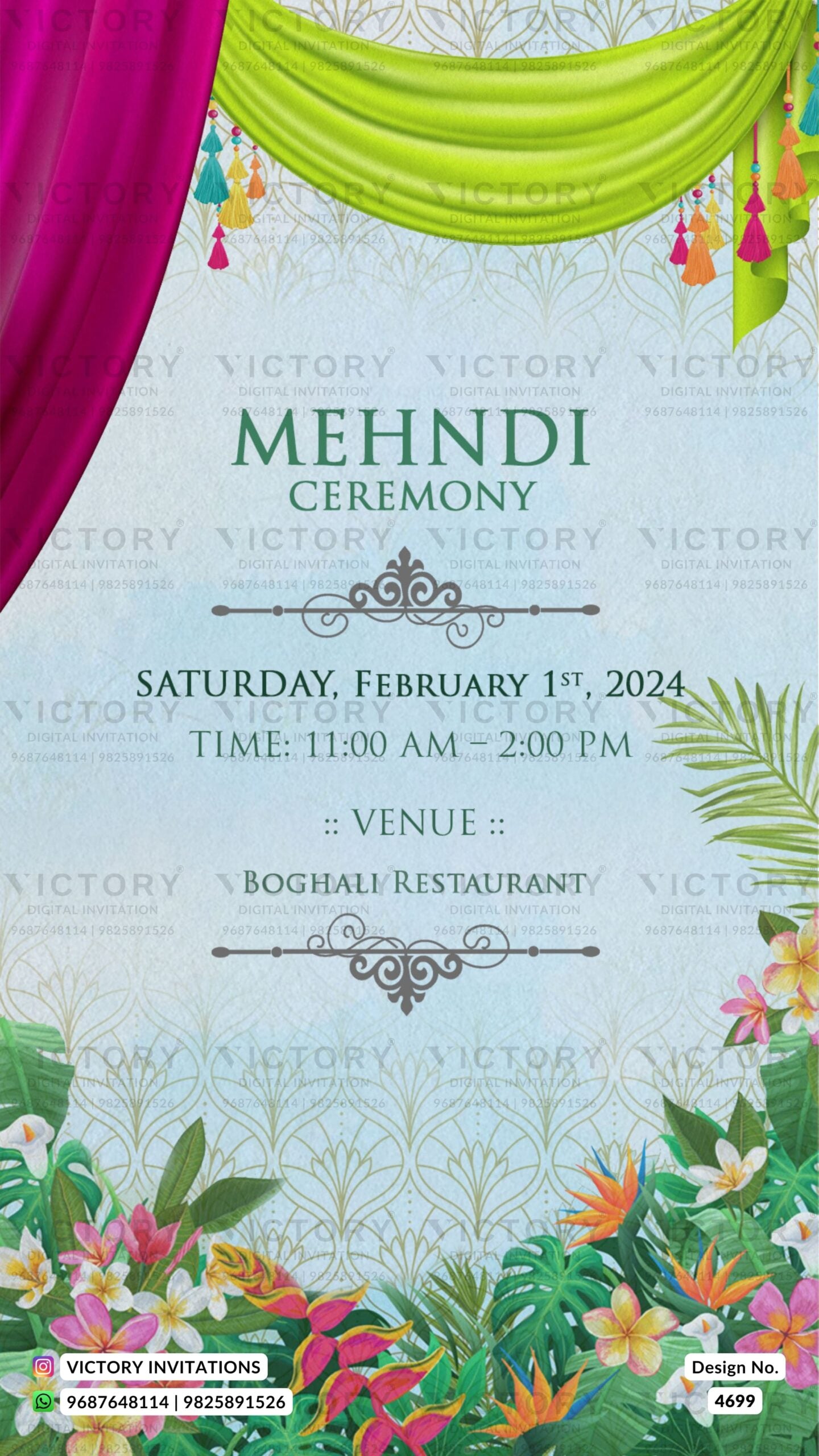 Wedding ceremony invitation card of hindu south indian tamil family in english language with floral theme design 4699