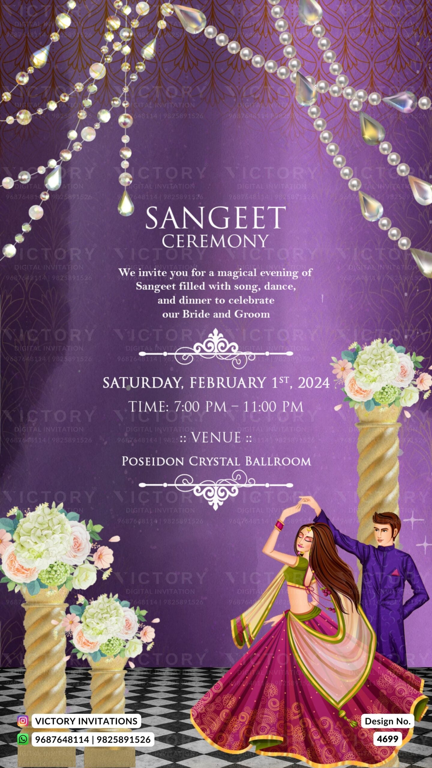 Wedding ceremony invitation card of hindu south indian tamil family in english language with floral theme design 4699