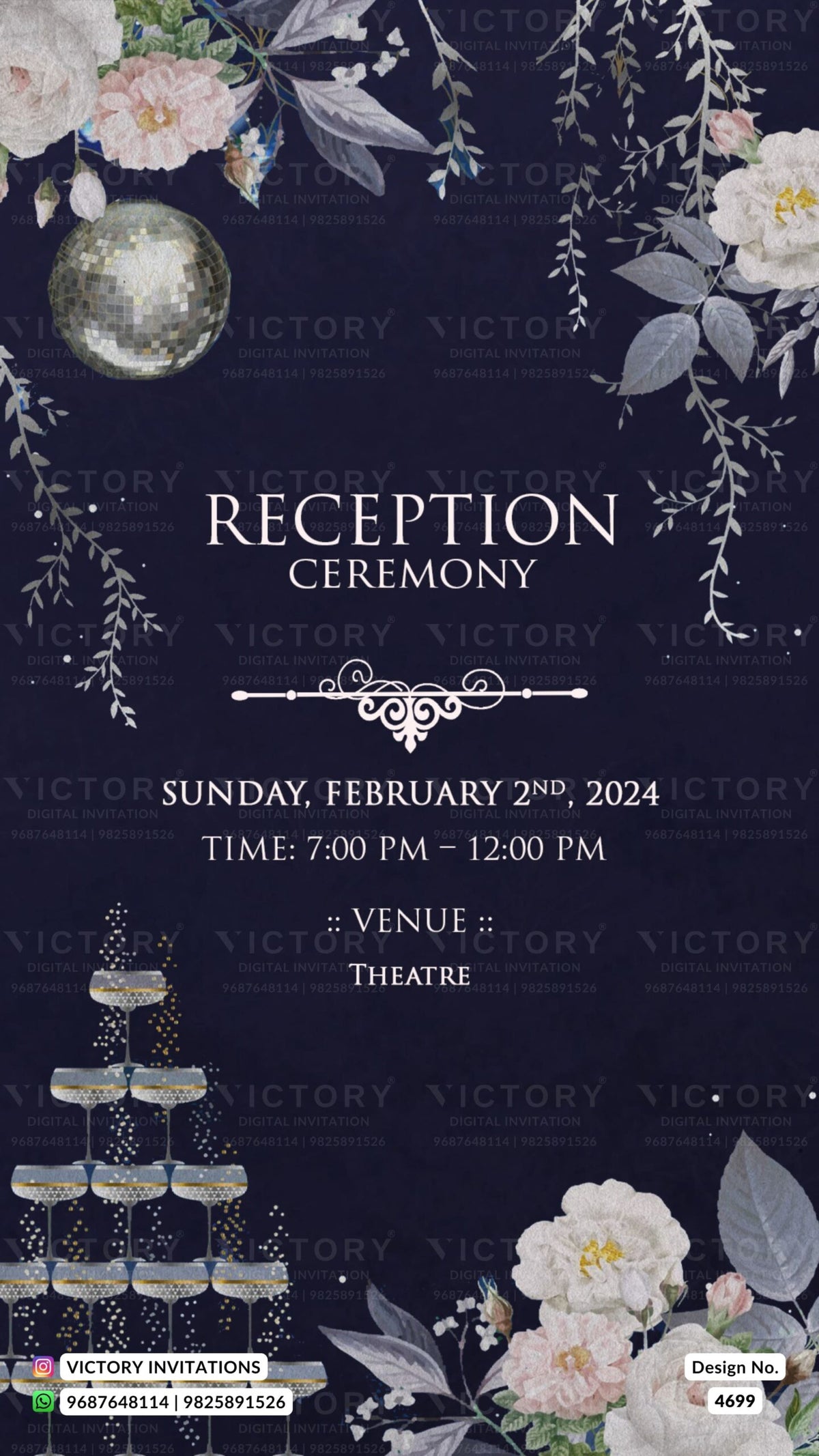 Wedding ceremony invitation card of hindu south indian tamil family in english language with floral theme design 4699