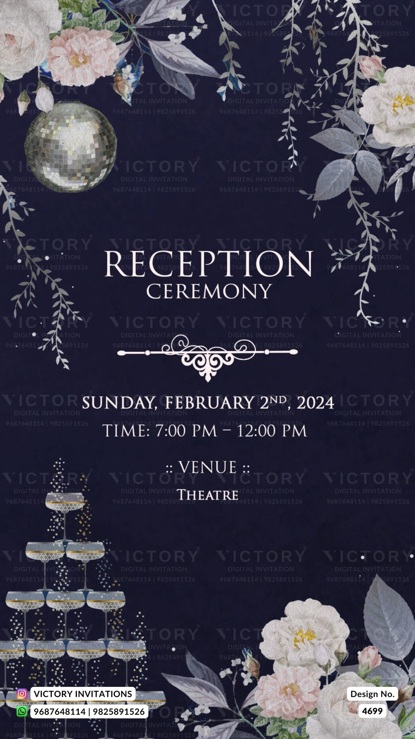 Wedding ceremony invitation card of hindu south indian tamil family in english language with floral theme design 4699