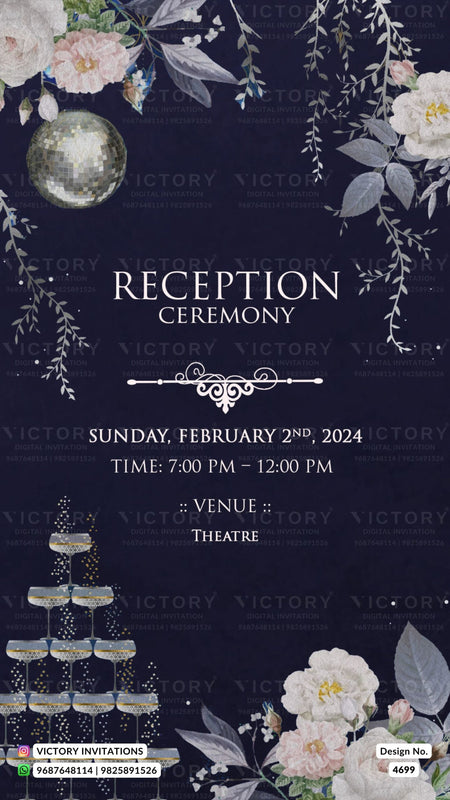 Wedding ceremony invitation card of hindu south indian tamil family in english language with floral theme design 4699