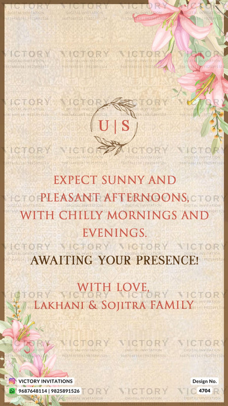Stylish couple caricature invitation card for wedding ceremony of gujarati patel family in english language with floral theme design 4704