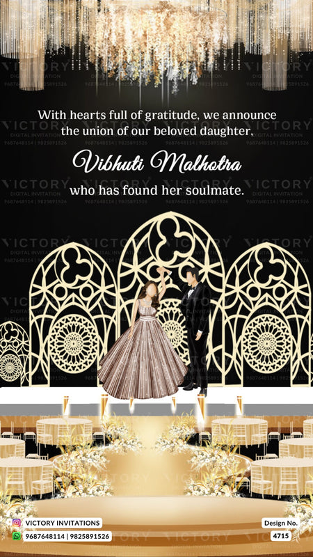 Reveal Party invitation card in english language with hanging, chair, table as royal theme design 4715