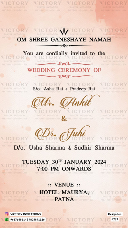 Wedding ceremony invitation card of hindu Bihari family in english language with minimalistic theme design 4717