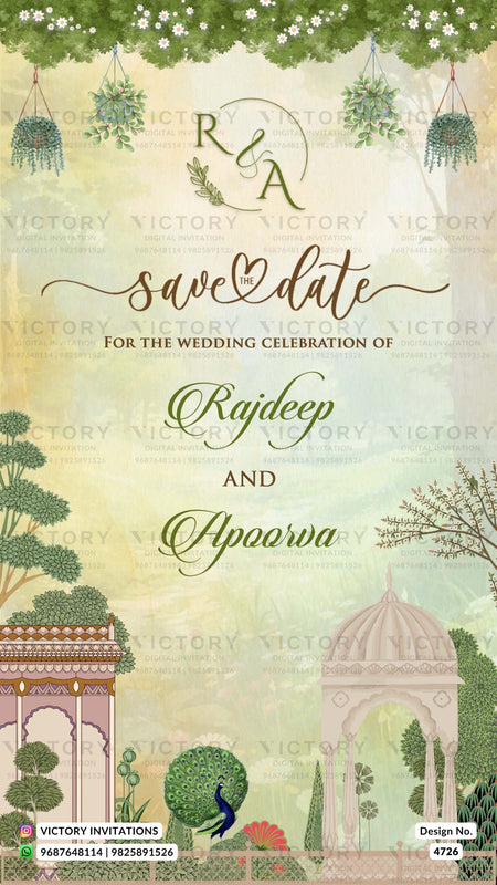 Wedding ceremony invitation card of hindu punjabi sikh family in english language with forest theme design 4726