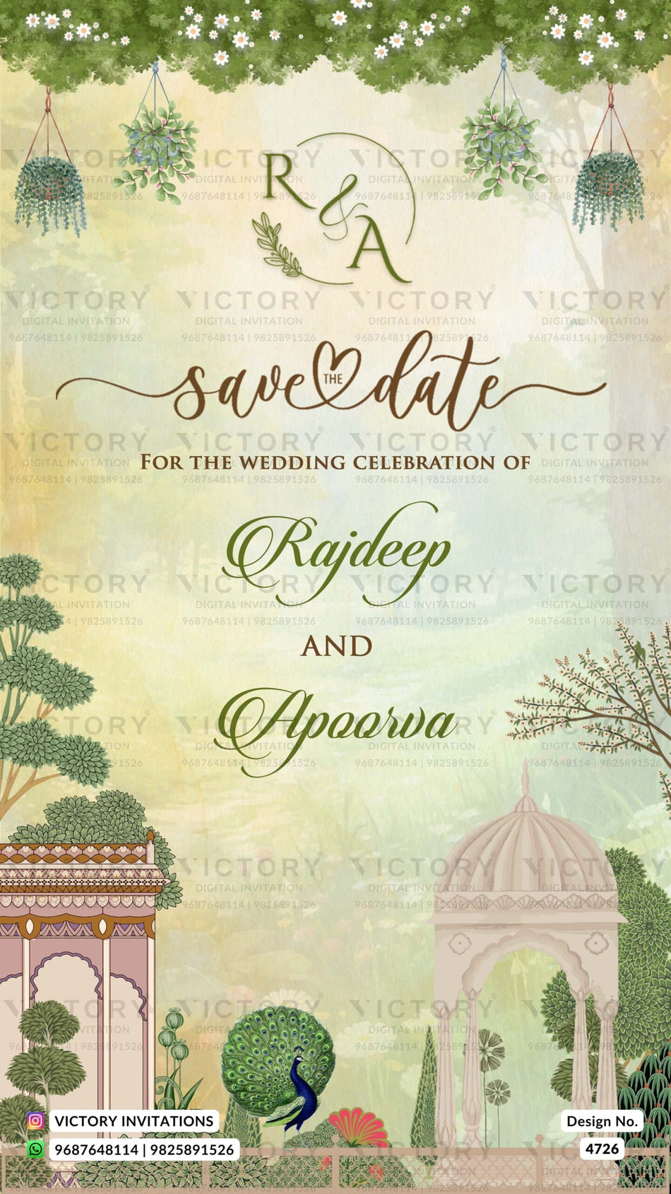 Wedding ceremony invitation card of hindu punjabi sikh family in english language with forest theme design 4726