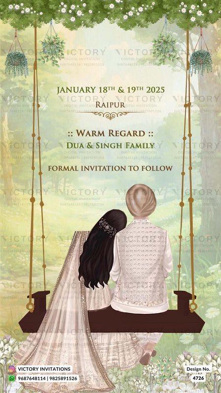 Wedding ceremony invitation card of hindu punjabi sikh family in english language with forest theme design 4726