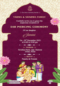 Ear Piercing ceremony invitation card in english language with flowers, leaves as traditional theme design 475