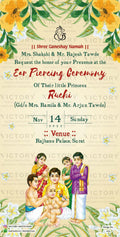 Ear Piercing ceremony invitation card in english language with flowers, leaves as floral theme design 476