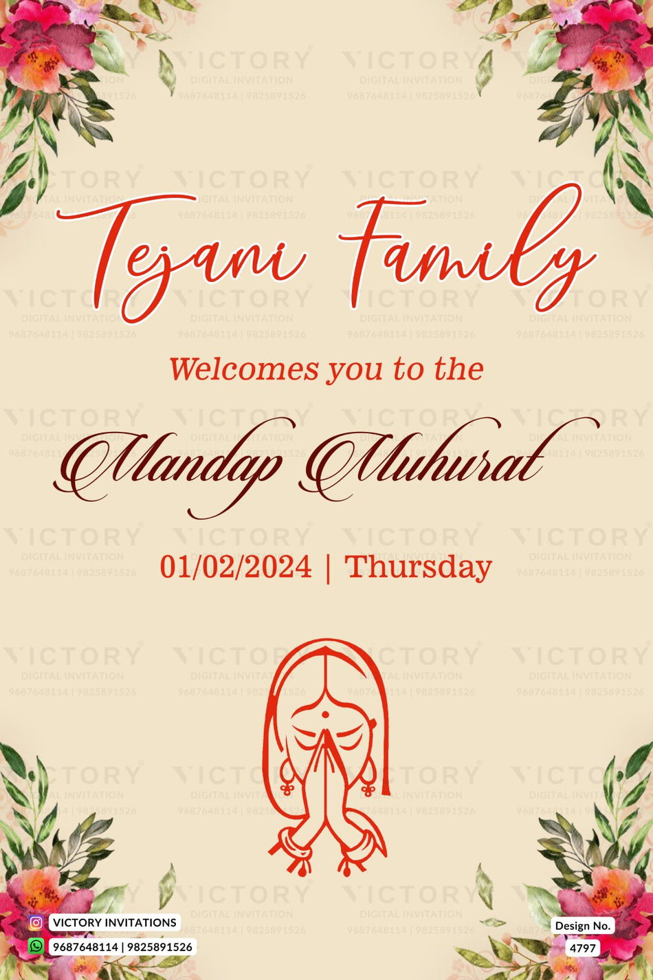 Mandap Welcome Standee design for Wedding in english language with leaves as floral theme design 4797