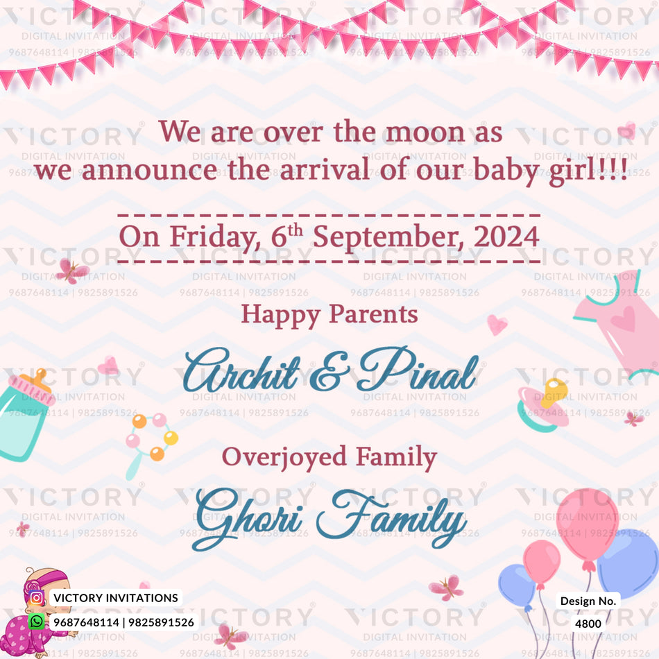Baby Shower ceremony invitation card in english language with baby toy, balloon as playful theme design 4800