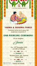 Ear Piercing ceremony invitation card in english language with marigold garland as vintage theme design 482