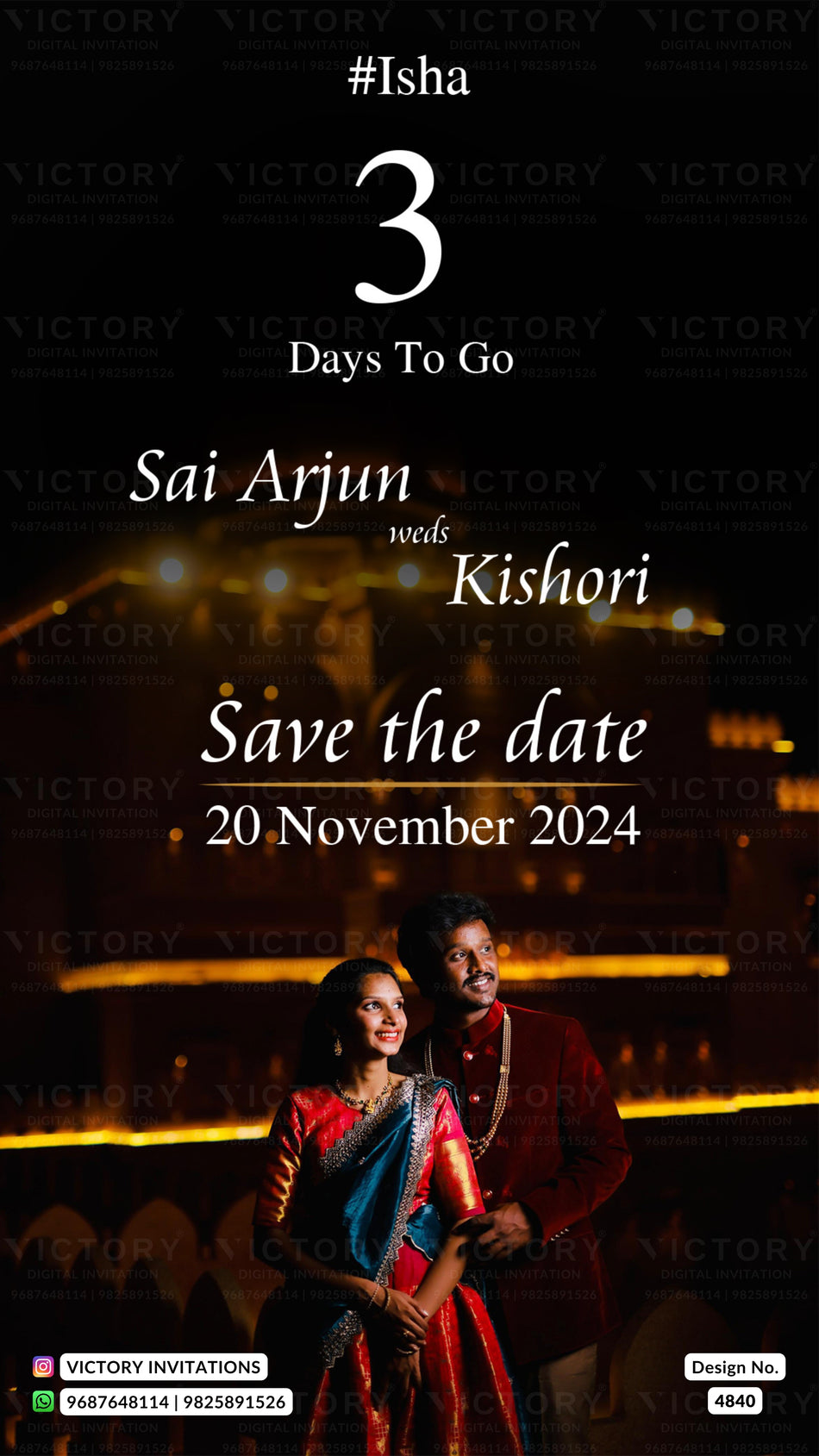Save the Date card in english language with couple photo theme design 4840