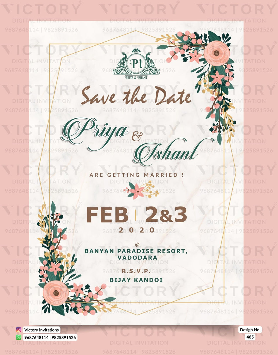 Save the Date card in english language with minimalistic theme design 485
