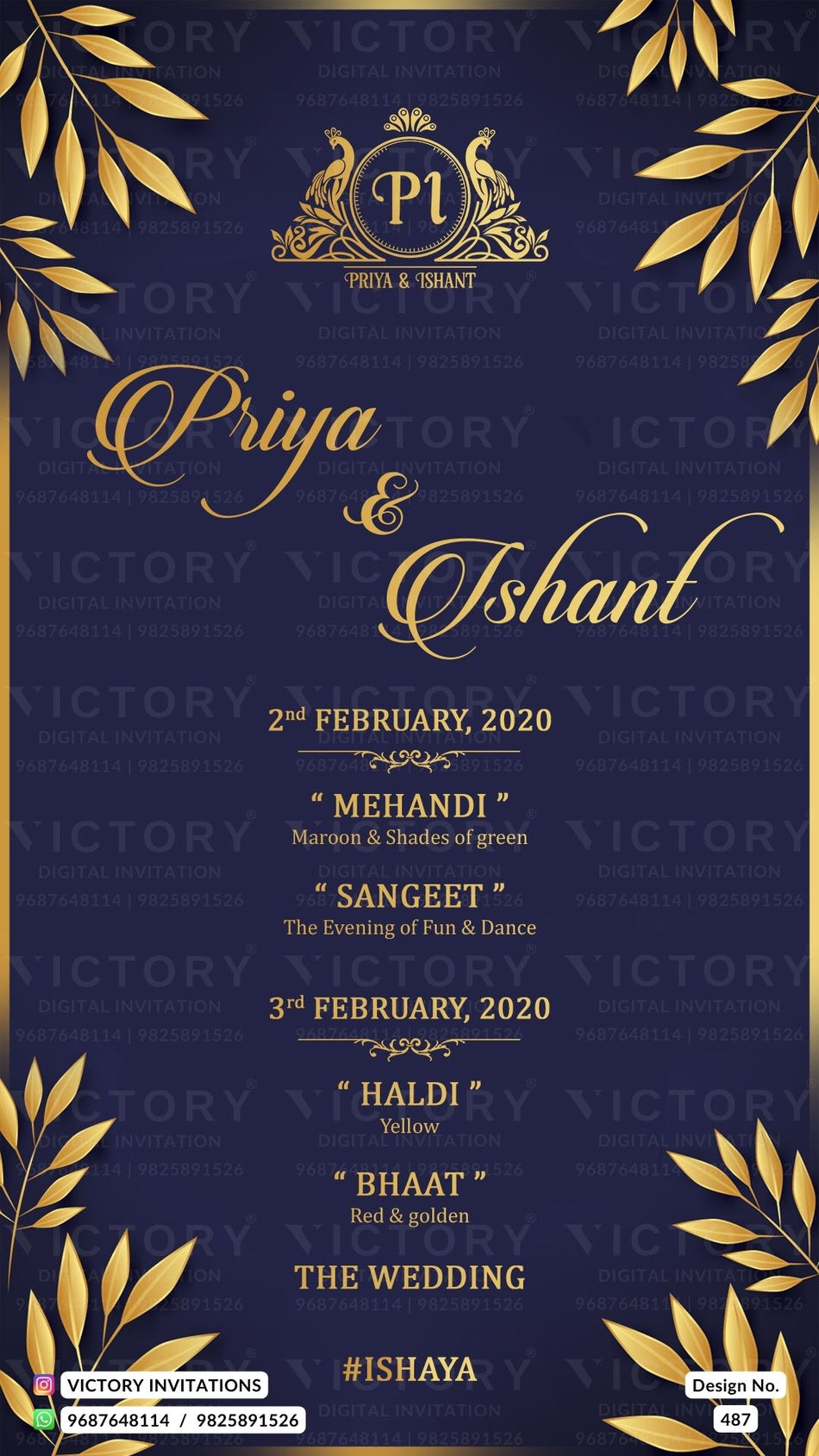 Wedding ceremony invitation card of hindu south indian kannada family in english language with floral theme design 487