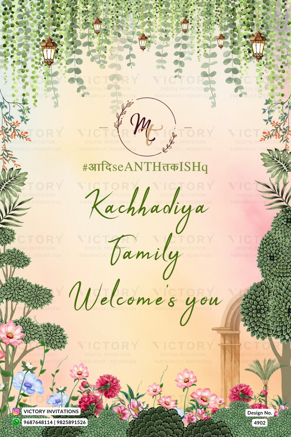 Family Welcome Standee design in english language with floral theme design 4902