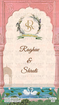Wedding Thank You card in english language with couple logo, trees, leaves as gate theme design 4990