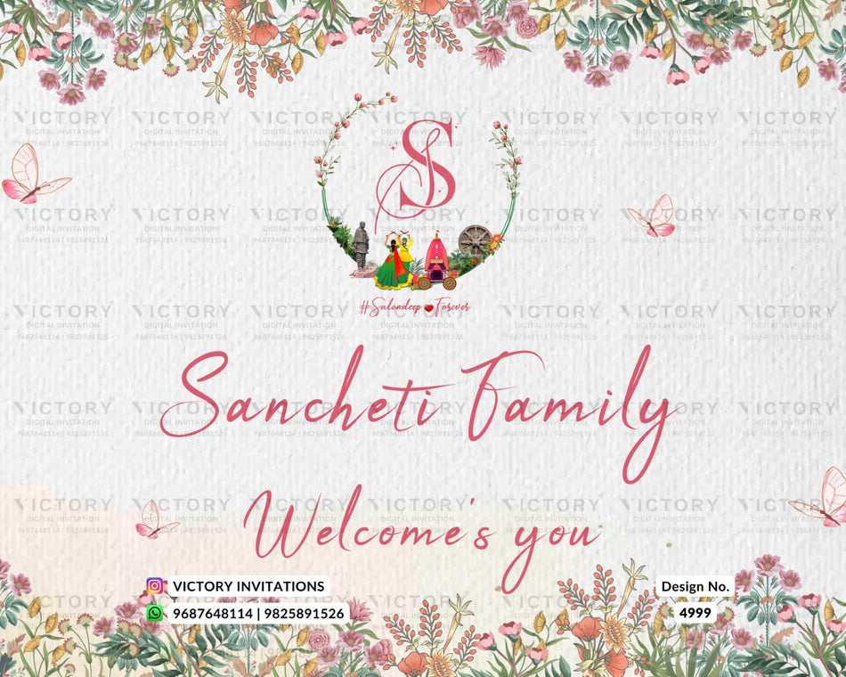 Family Welcome Standee design in english language with floral theme design 4999