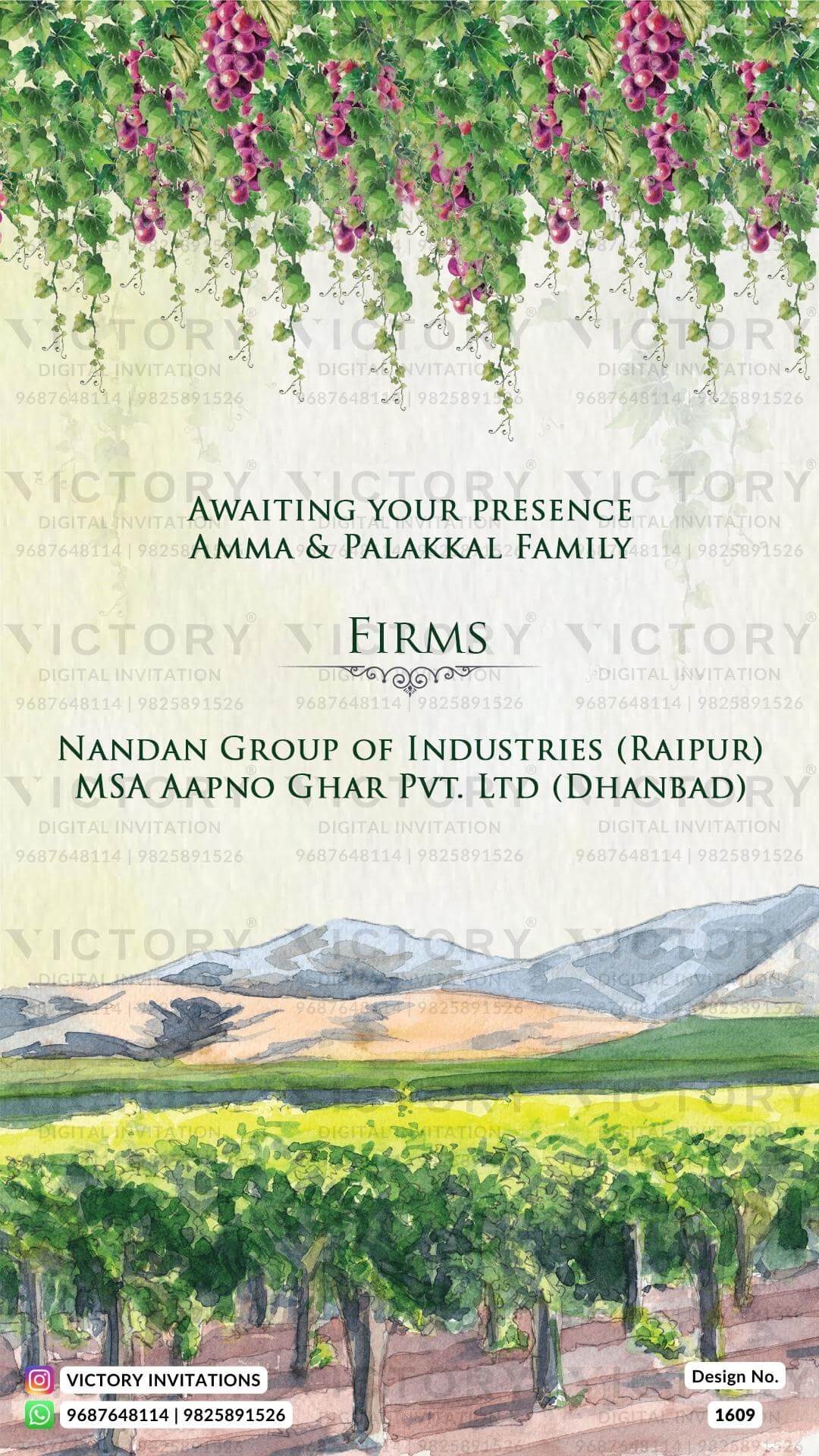 Water-colored Green and Brown Botanical Countryside Theme Indian Electronic Wedding Invitations