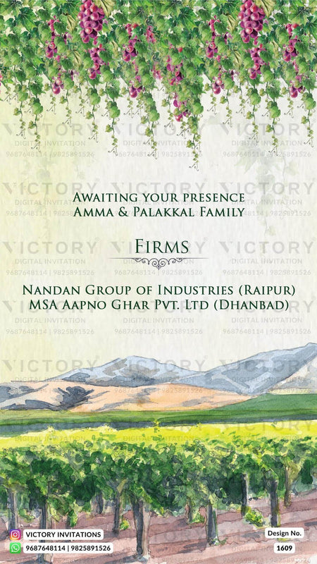 Water-colored Green and Brown Botanical Countryside Theme Indian Electronic Wedding Invitations