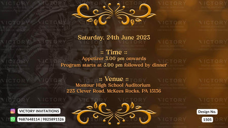 Arangetram Ceremony invitation card in english language with vintage theme design 1505