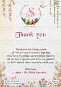 Wedding Thank You card in English language with couple name logo, flowers as floral theme design 5000