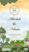 Reception Party invitation card in english language with couple name logo, flowers as floral theme design 5017