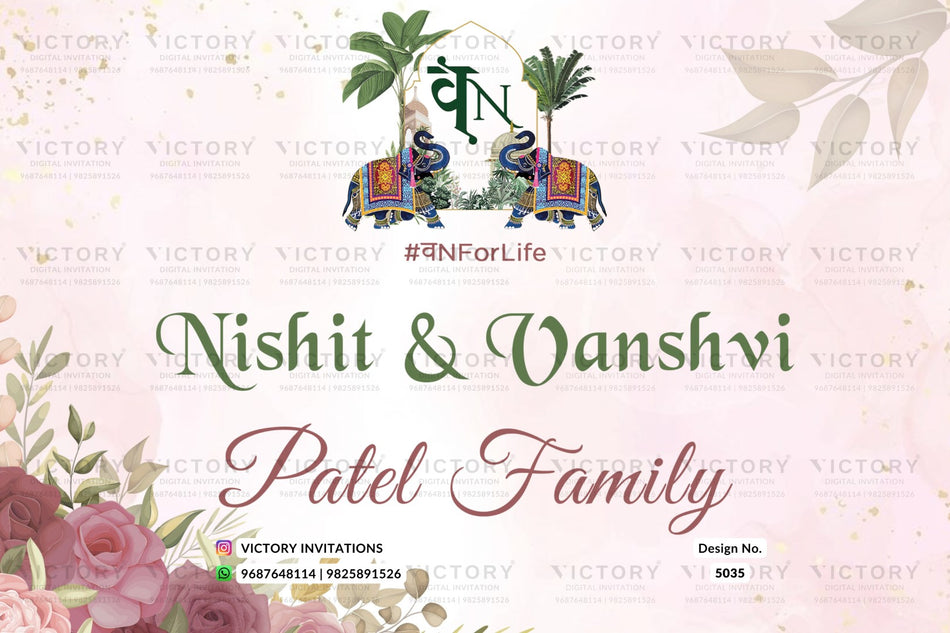 Car sticker for wedding in english language with royal elephants, Couple Logo, flowers theme design 5035