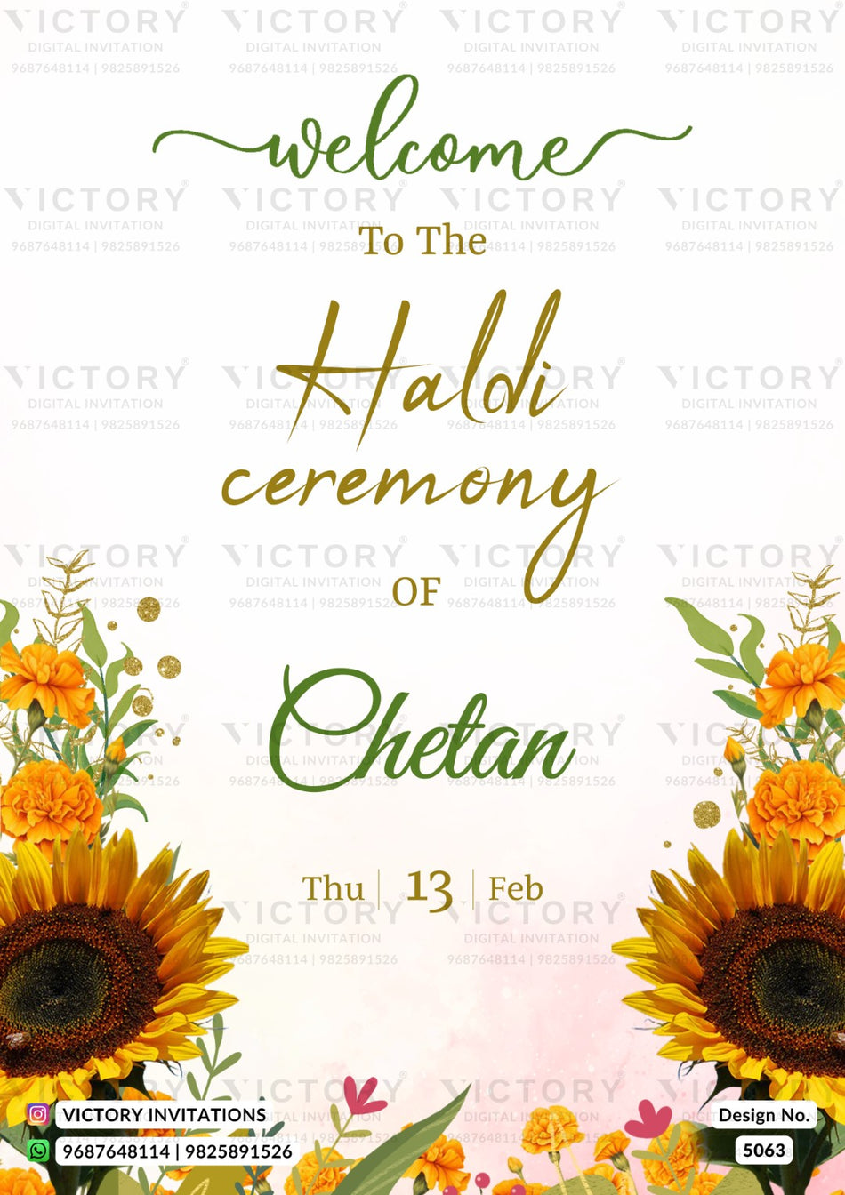 Haldi Welcome Standee design in english language with floral theme design 5063