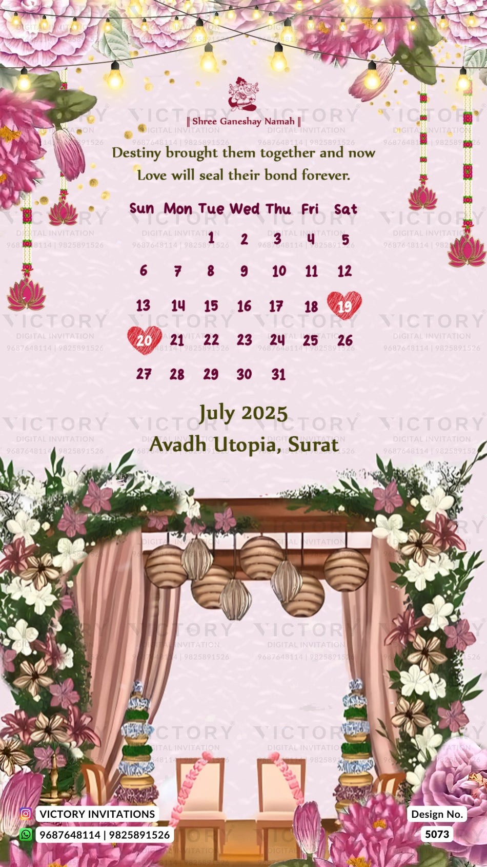 Save the Date card in english language with grass, birds as floral theme design 5073