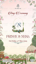 Chandla vidhi Engagement invitation card in gujarati language with temple, peacock as garden theme design 5124