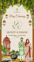 Chandla vidhi Engagement invitation card in gujarati language with couple Caricature, Gate Theme theme design 5162