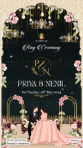 Chandla vidhi Engagement invitation card in gujarati language with couple Doodle, flowers as Gate Theme theme design 5165