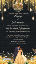 Reception Party invitation card in english language with couple photo, flowers as Gllitery theme design 5187