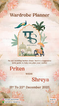 Wardrobe planner invitation card in english language with couple logo, flowers as floral theme design 5196