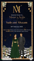 Wardrobe planner invitation card in english language with couple doodle, couple logo, frame theme design 5208
