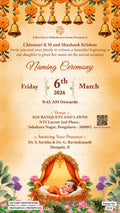 Baby Naming ceremony invitation card in english language with baby doodle, floral theme design 5212