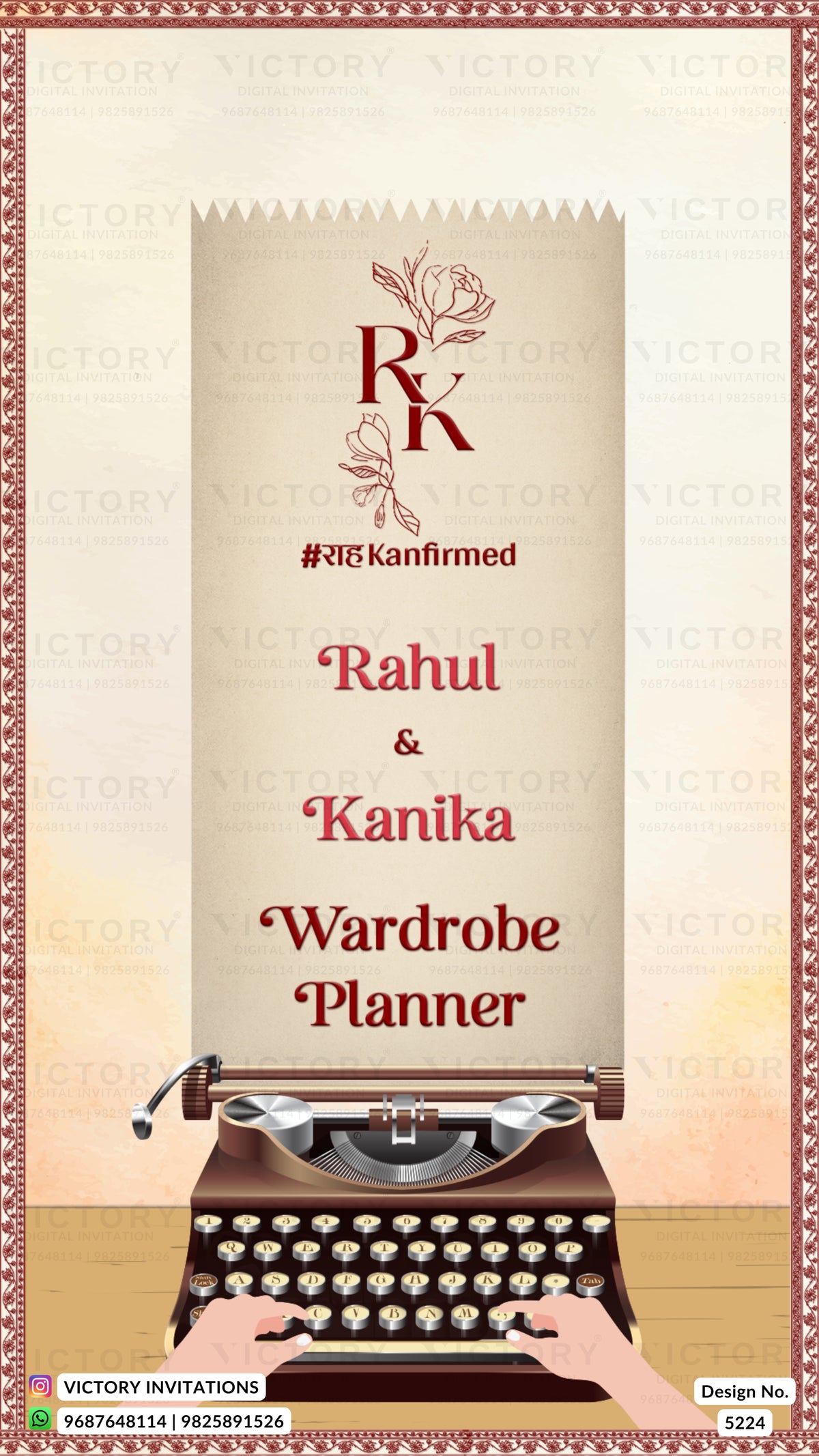Wardrobe planner with typewriter design and 'RK' branding on a beige background