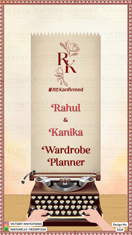 Wardrobe planner with typewriter design and 'RK' branding on a beige background