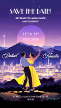 Save the Date card in english language with couple photo, Moon, Mountain,  Night Sky theme design 5225
