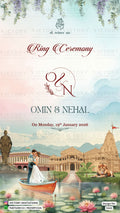 Chandla vidhi Engagement invitation card in gujarati language with Indian monument landscape theme design 5243