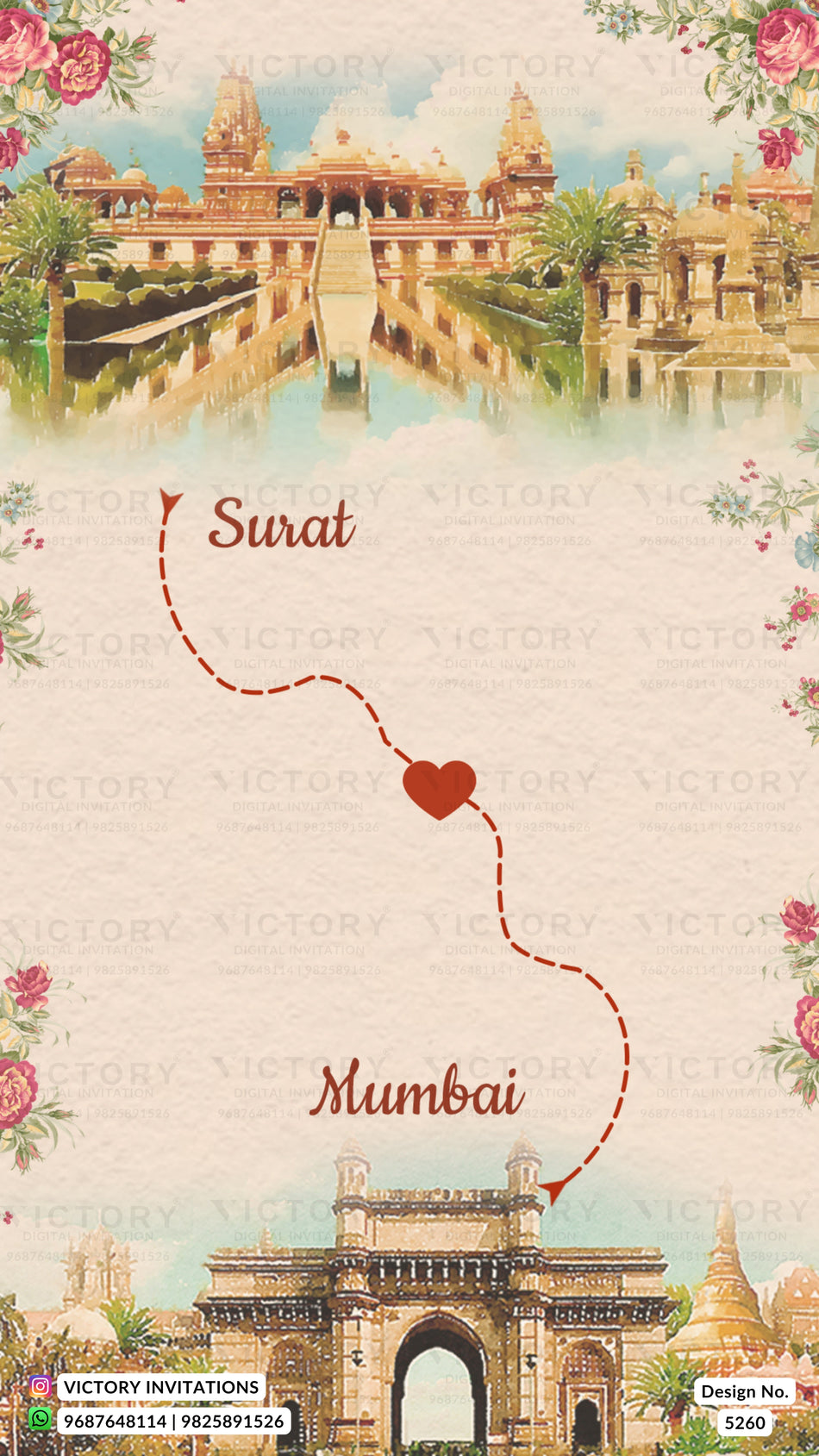 Save the Date card in english language with Indian Heritage & Long-Distance Romance theme design 5260