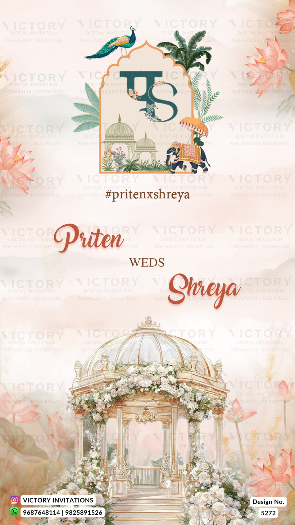 Save the Date card in english language with couple photo, flowers as Garden theme design 5272