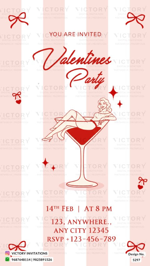 Valentines Party invitation card in english language with cocktail lounge theme design 5297