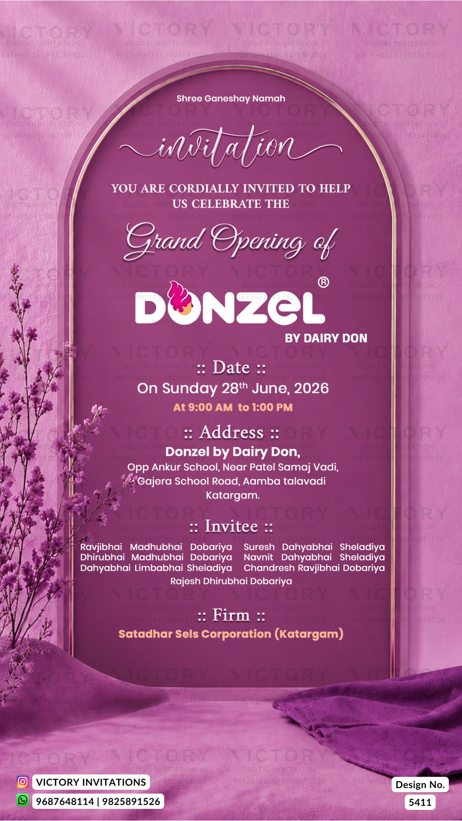 Opening Invitation Card | Donzel by Dairy Don Grand Launch | Premium Purple Theme design 5411