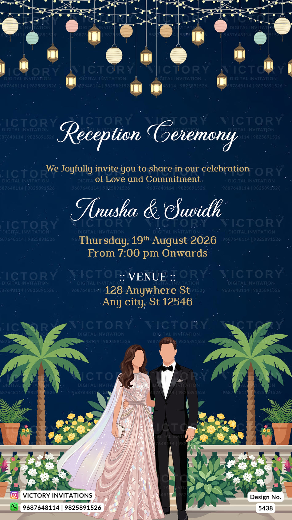 Reception Party invitation card in english language with Starry Night Gala & Lantern theme design 5438
