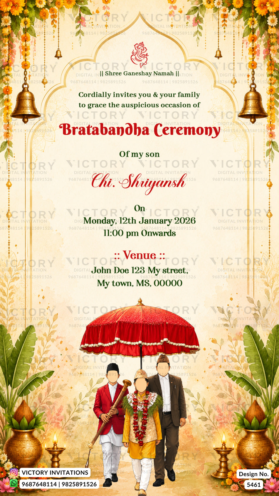 Bratabandha Ceremony invitation card in english language with Bratabandha Ceremony theme design 5461