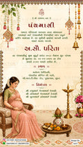 Panchmasi Ceremony invitation card in gujarati language with Girl doddle, Lord Ganesha, bells, Flowers theme design 5477
